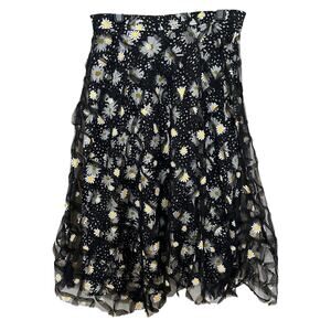 Eva Franco Midi Skirt Size 4  Tunisia Black Daisies Double Layer Overlay Tulle